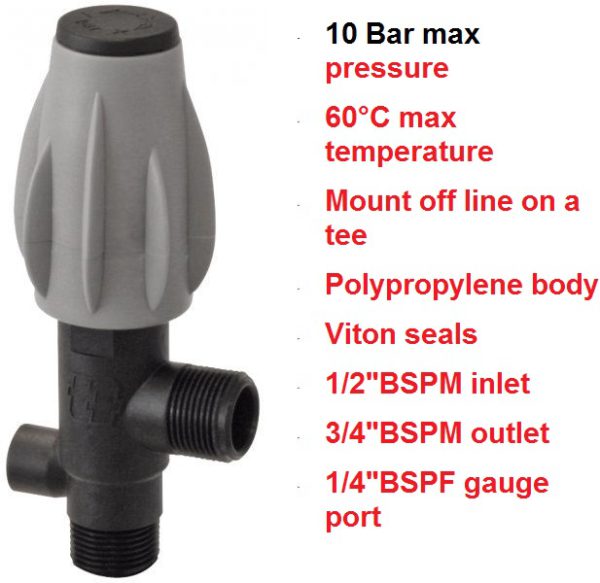 10 Bar Max x 1/2" Pressure Regulating Valve 8384044