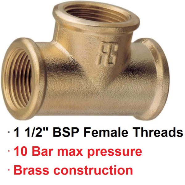 1 1/2" BSP Female Brass TEE 1-72850