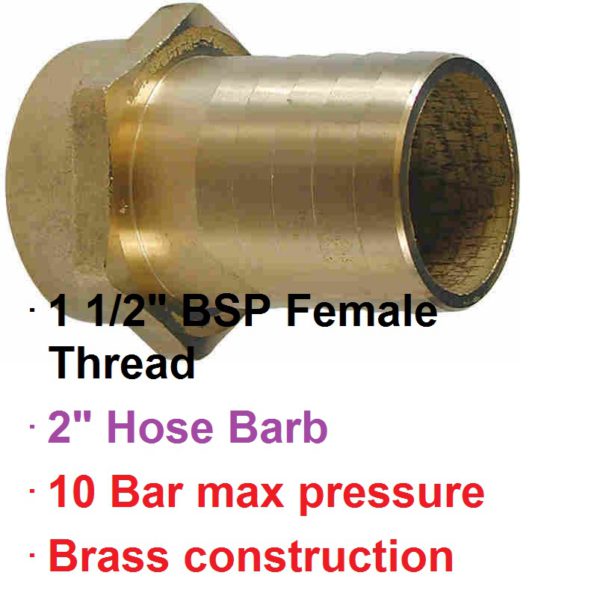 1 1/2" BSP Female x 2" Brass Hose Barb 1-76153