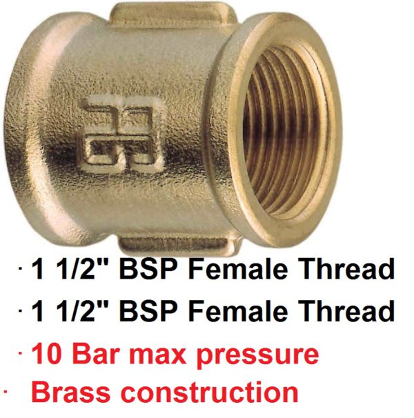 1 1/2" BSP Female x Female Brass Coupling 1-72905