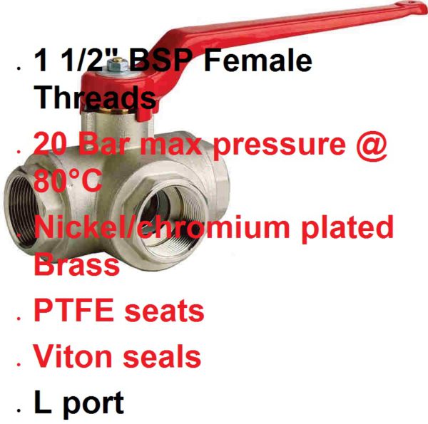 1 1/2" BSP FxFxF "L" Port 3 Way Brass Tap 400-1036