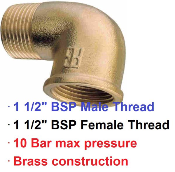 1 1/2" BSP F x M Threaded Brass Elbow 1-72650
