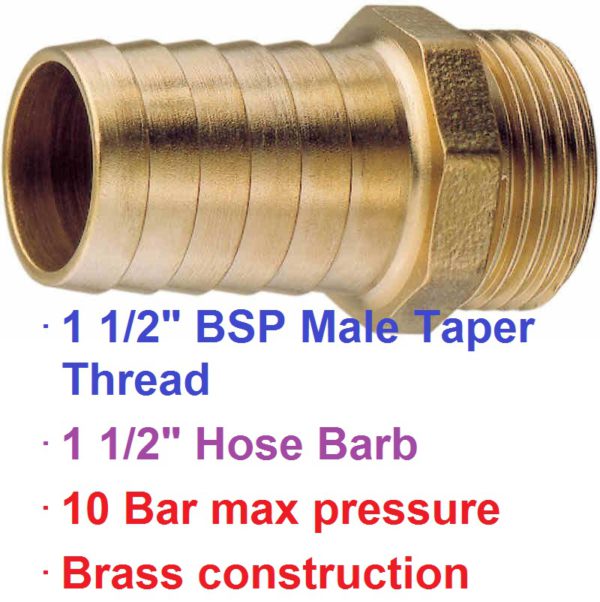 1 1/2" BSP Male x 1 1/2" Brass Hose Barb 1-76050