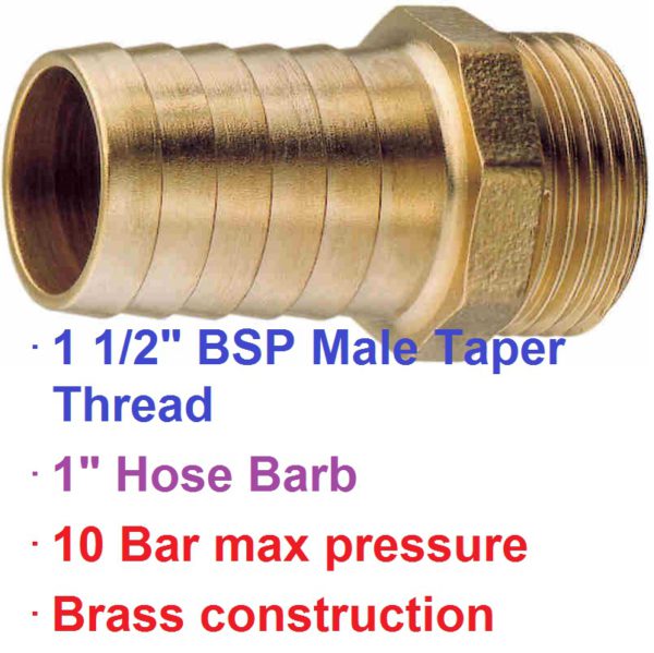 1 1/2" BSP Male x 1" Brass Hose Barb 1-76046