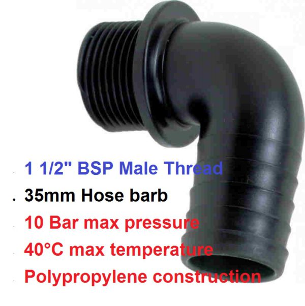 1 1/2" BSP Male x 35mm Hose Tail POLY Elbow 8011353