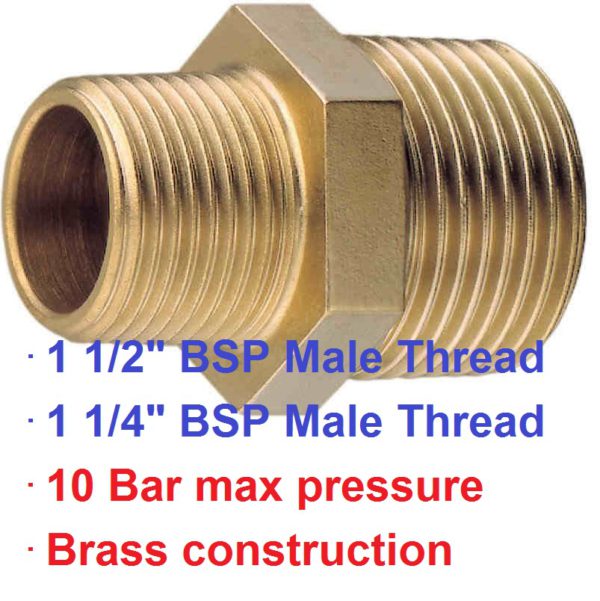 1 1/2" BSP M x 1 1/4" M Brass Reducer Nipple 1-74005