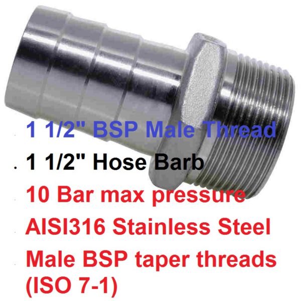 1 1/2" X 1 1/2"SS Hose Barb HT24