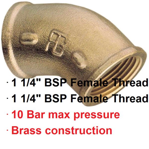 1 1/4" BSP Female 45 deg Brass Elbow 1-72714