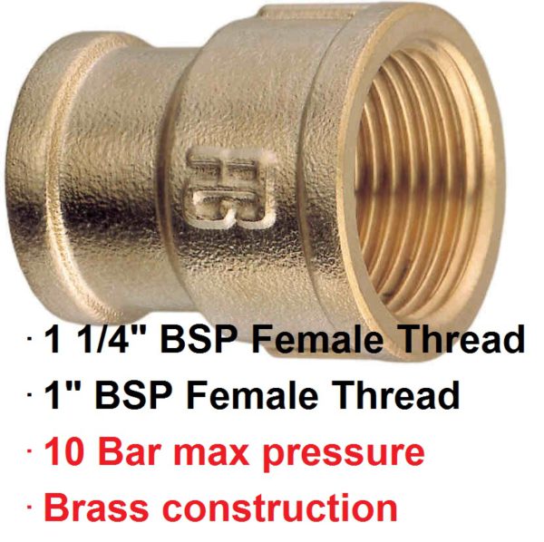 1 1/4" BSP F x 1"F Brass Reducer Coupling 1-72978