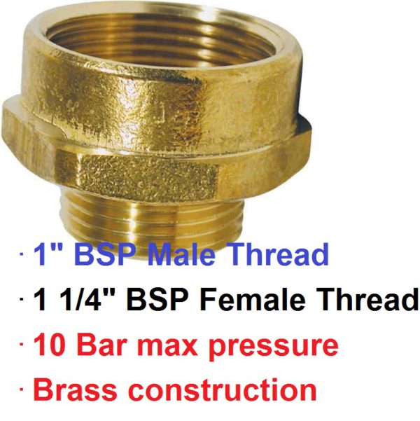 1 1/4" BSP F x 1" M Brass Reducing Nipple 1-76943