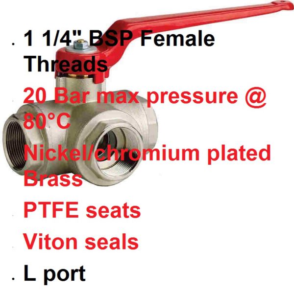 1 1/4" BSP FxFxF "L" Port 3 Way Brass Tap 400-1035