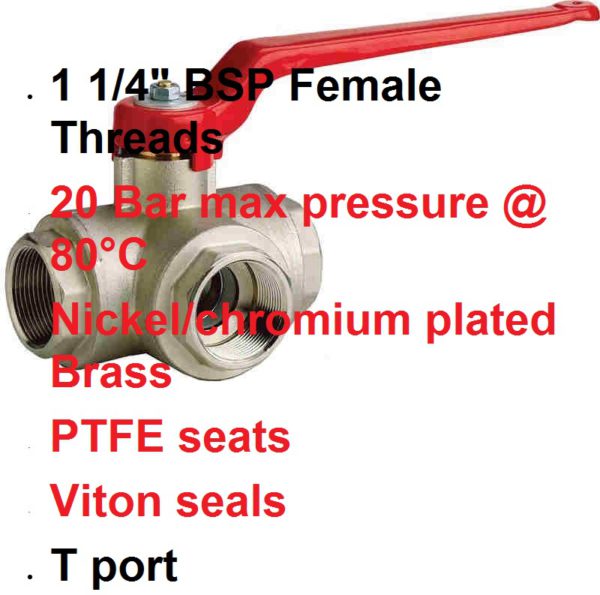 1 1/4" BSP FxFxF "T" Port 3 Way Brass Tap 400-1045