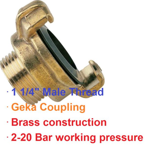 1 1/4" BSP Male Brass Geka Type Connector 501-1038