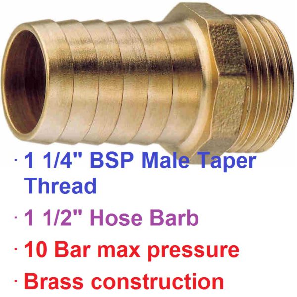 1 1/4" BSP Male x 1 1/2" Brass Hose Barb 1-76043