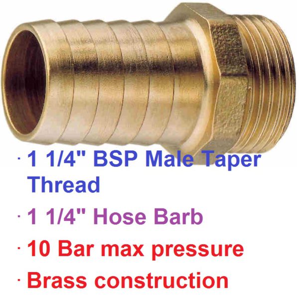 1 1/4" BSP Male x 1 1/4" Brass Hose Barb 1-76040
