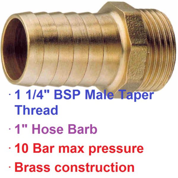 1 1/4" BSP Male x 1" Brass Hose Barb 1-76038