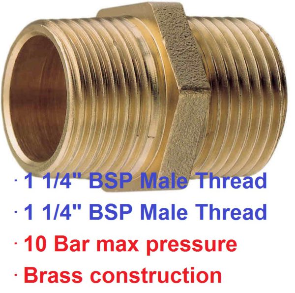 1 1/4" BSP M x 1 1/4" M Brass Equal Nipple 1-73040