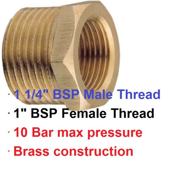 1 1/4" BSP M x 1" F Brass Reducing Bush 1-73250