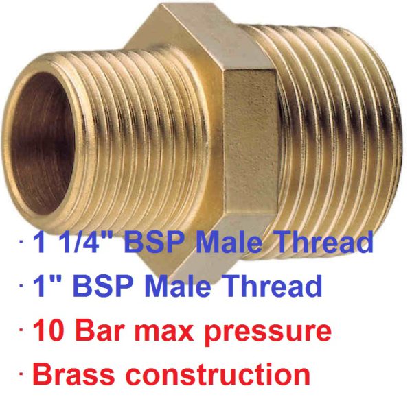 1 1/4" BSP M x 1" M Brass Reducer Nipple 1-74004