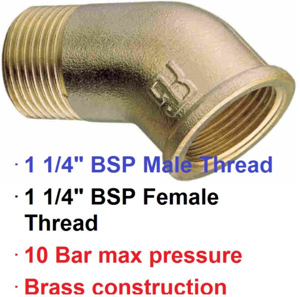 1 1/4" BSP M x F 45 deg Brass Elbow 1-72774