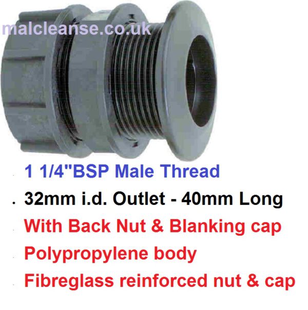 1 1/4" BSP Polypropylene Threaded Tank Fitting 8051301