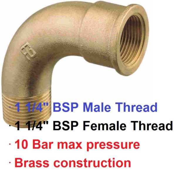 1 1/4" BSP Swept M x F Brass Elbow 1-72704