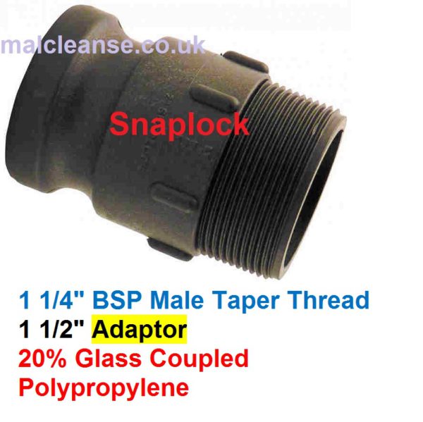 1 1/4" Male BSP Snaplock Cam Lever Adaptor 1 1/2 size F125-P