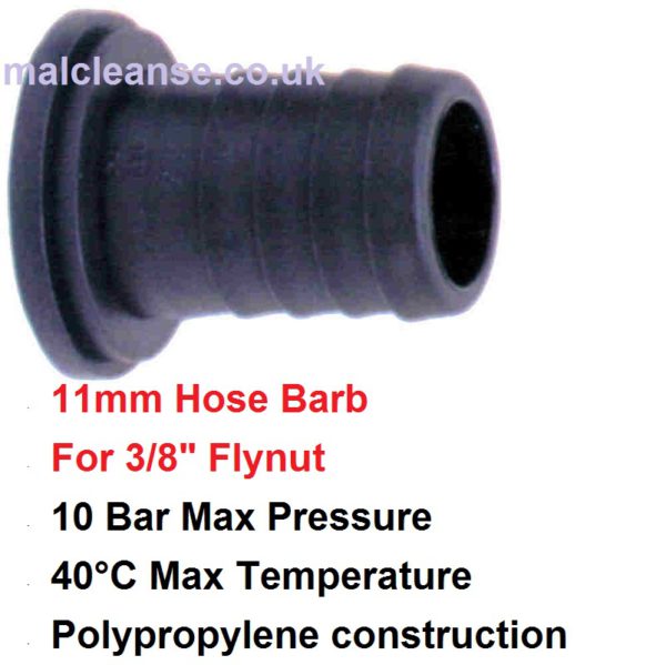 11mm Barb Hose Tail Flat Seat for 3/8" Flynut 8003100