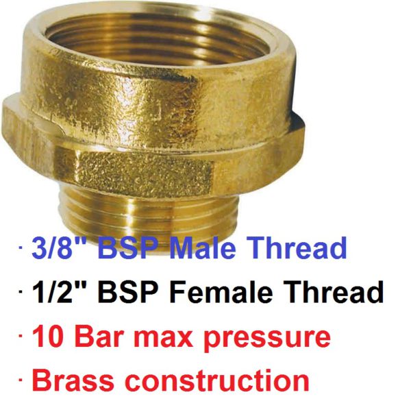 1/2" BSP F x 3/8" M Brass Reducing Nipple 1-76910
