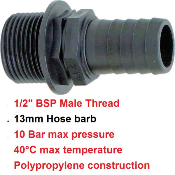 1/2" BSP Male x 13mm Hose Tail POLY 8001151