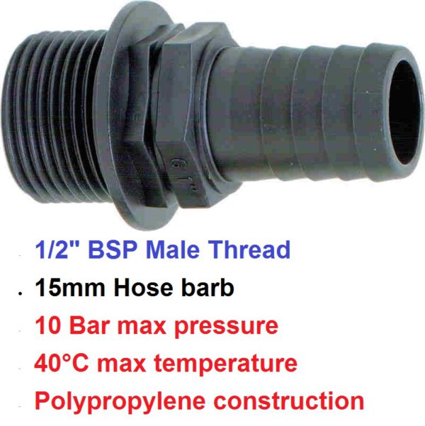 1/2" BSP Male x 15mm Hose Tail POLY 8001152