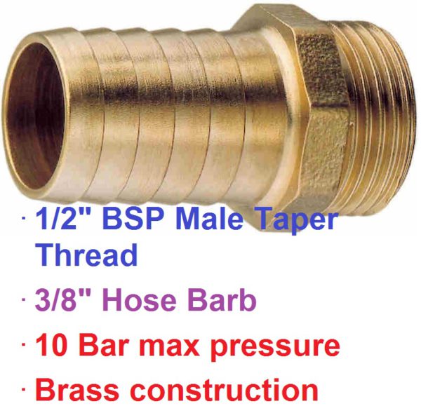 1/2" BSP Male x 3/8" Brass Hose Barb 1-76009