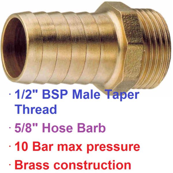 1/2" BSP Male x 5/8" Brass Hose Barb 1-76012
