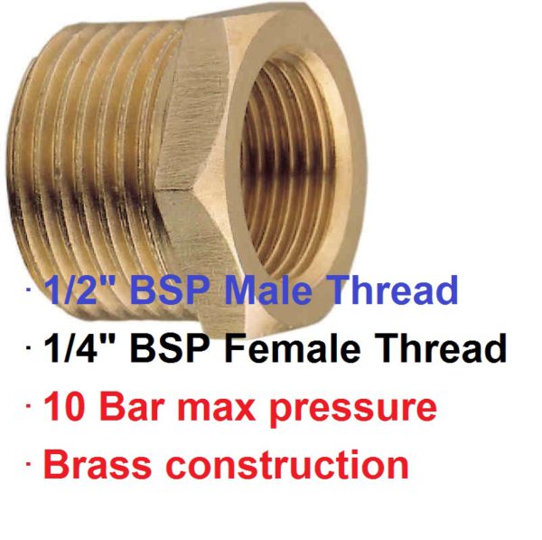 1/2" BSP M x 1/4" F Brass Reducing Bush 1-73190