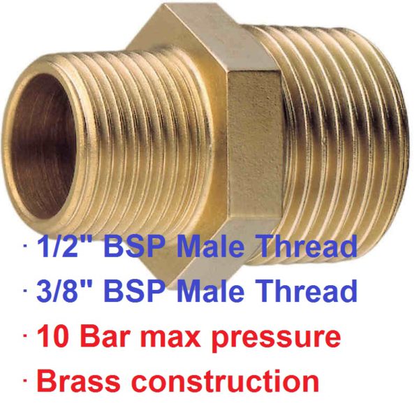 1/2" BSP M x 3/8" M Brass Reducer Nipple 1-74001