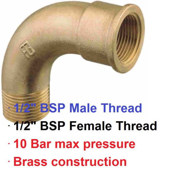 1/2" BSP Swept M x F Brass Elbow 1-72701