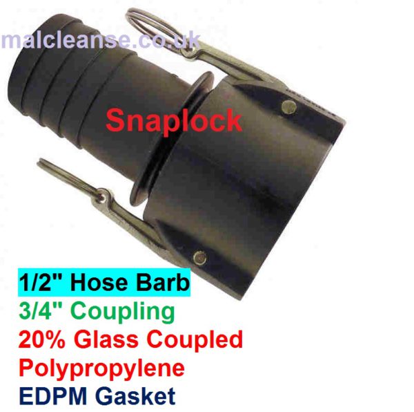 1/2" Hose Barb Snaplock Cam Lever Coupler 3/4 size - C050-P