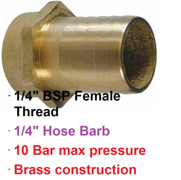 1/4" BSP Female x 1/4" Brass Hose Barb 1-76090