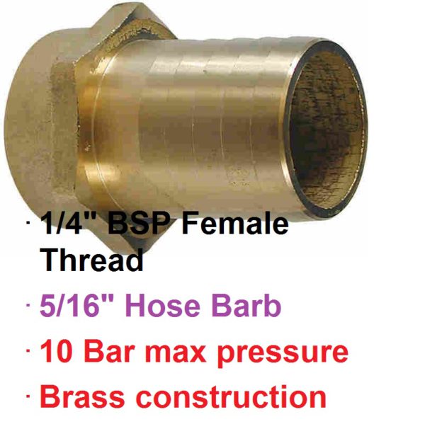 1/4" BSP Female x 5/16" Brass Hose Barb 1-76091
