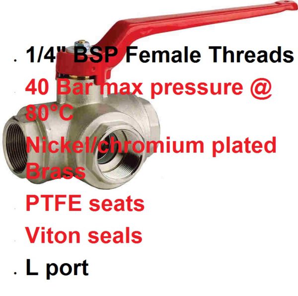1/4" BSP FxFxF "L" Port 3 Way Brass Tap 400-1093