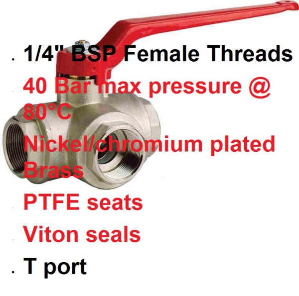 1/4" BSP FxFxF "T" Port 3 Way Brass Tap 400-1040