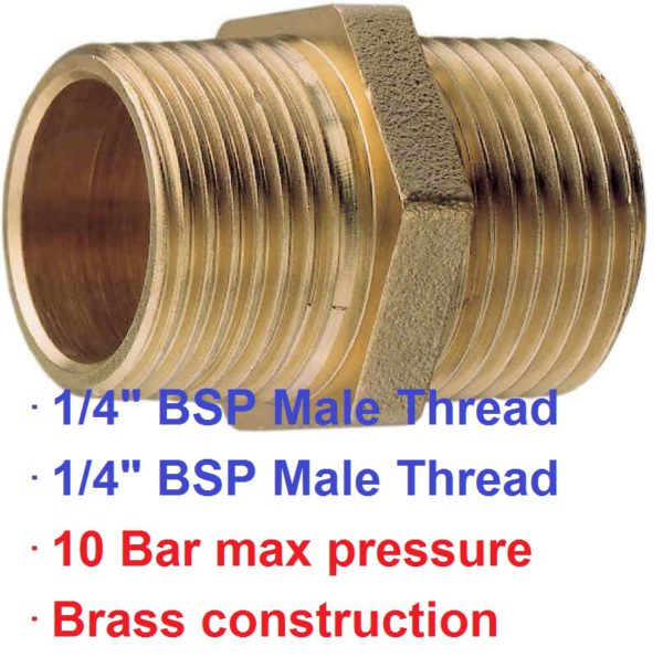 1/4" BSP M x 1/4" M Brass Equal Nipple 1-72990