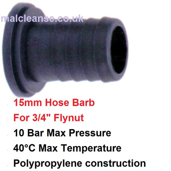 15mm Barb Hose Tail Flat Seat for 3/4" Flynut 8003200