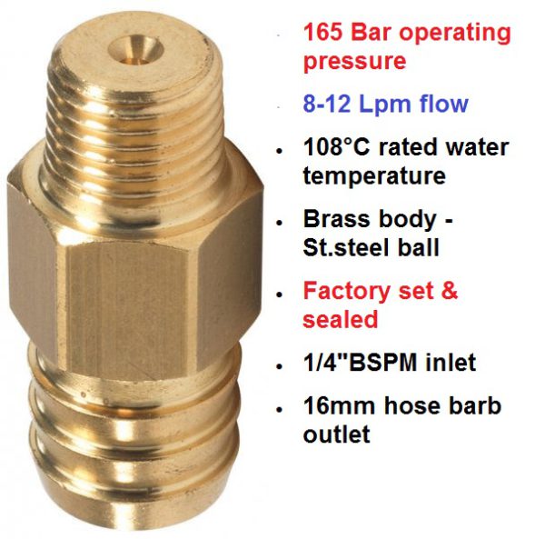 165 Bar 8-12 LPM VS28 Mini Safety Relief Valve 60.0555.15