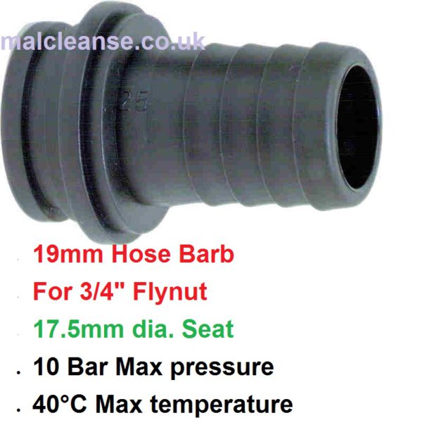 19mm Barb Hose Tail for 3/4" Flynut 8002202