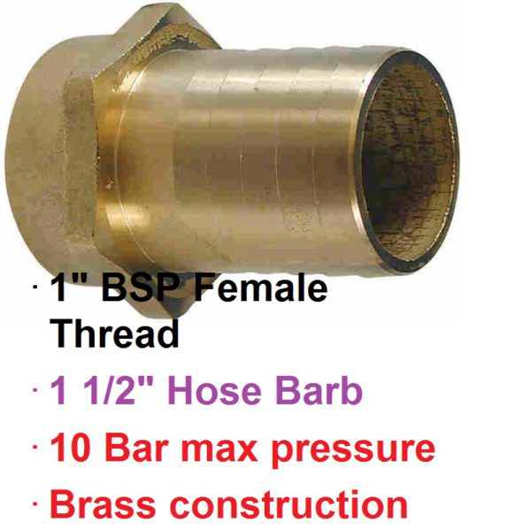 1" BSP Female x 1 1/2" Brass Hose Barb 1-76135
