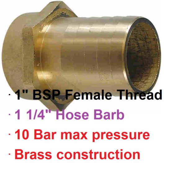 1" BSP Female x 1 1/4" Brass Hose Barb 1-76133