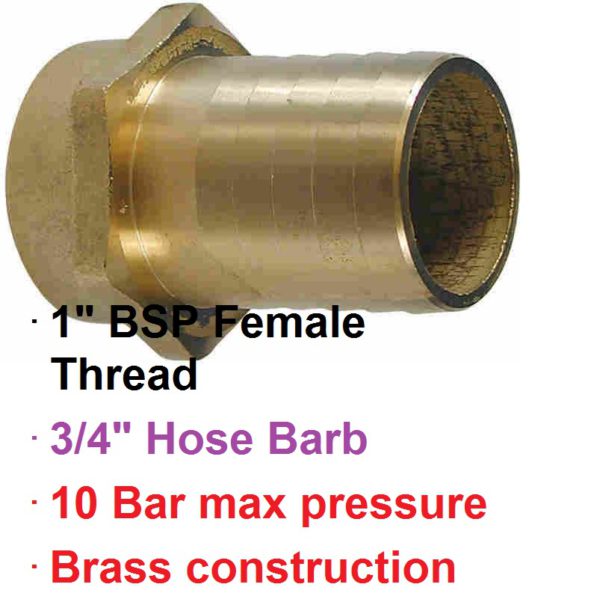 1" BSP Female x 3/4" Brass Hose Barb 1-76128