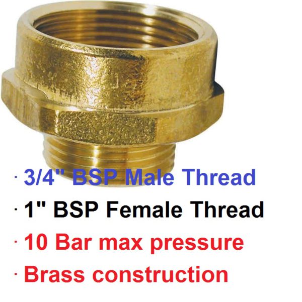 1" BSP F x 3/4" M Brass Reducing Nipple 1-76932