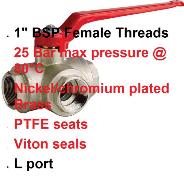 1" BSP FxFxF "L" Port 3 Way Brass Tap 400-1034